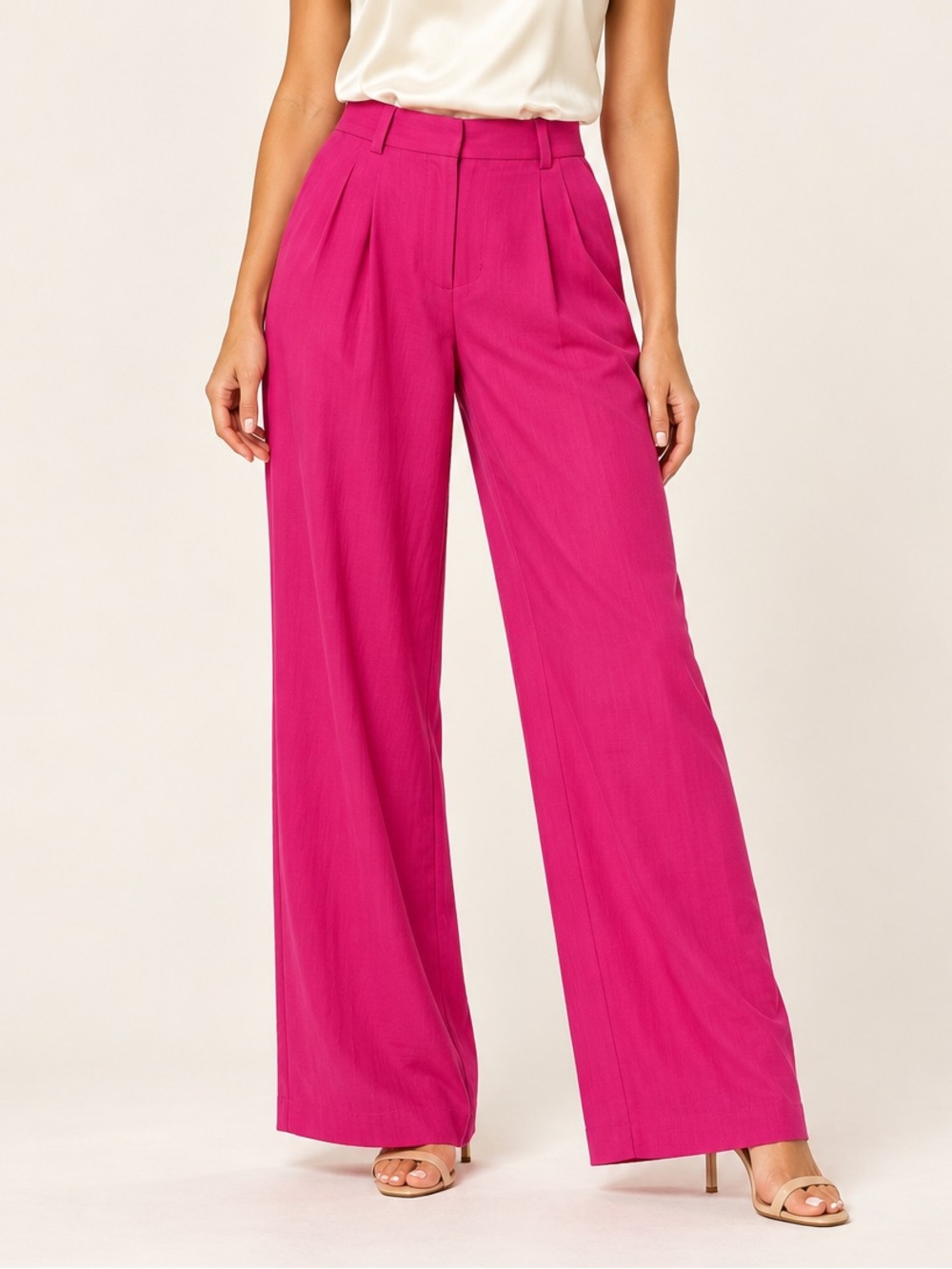 Ann Taylor Factory Fuchsia Pink Wide Leg Pleated Flowy Trouser Pants Size 2
